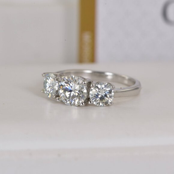 Certified 2.0ct 3 Stone Brilliant Cut Moissanite Engagement Ring - Picture 3 of 9